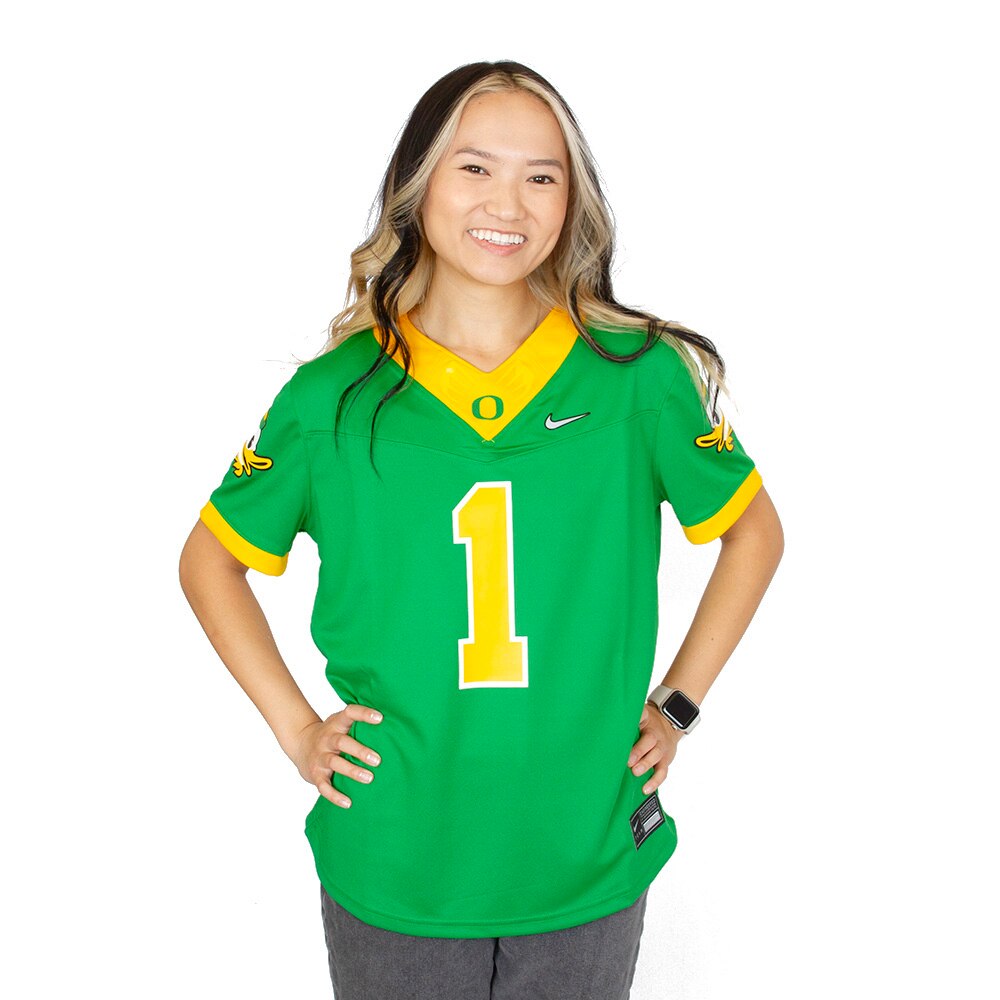Classic Oregon O, Nike, Green, Jerseys, Polyester, Women, Football, Game Day, 2024, Apple, 905531